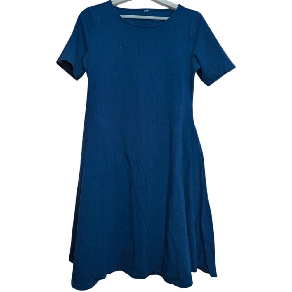 Navy Blue Short Sleeve Flared T Shirt Dress With Pockets M